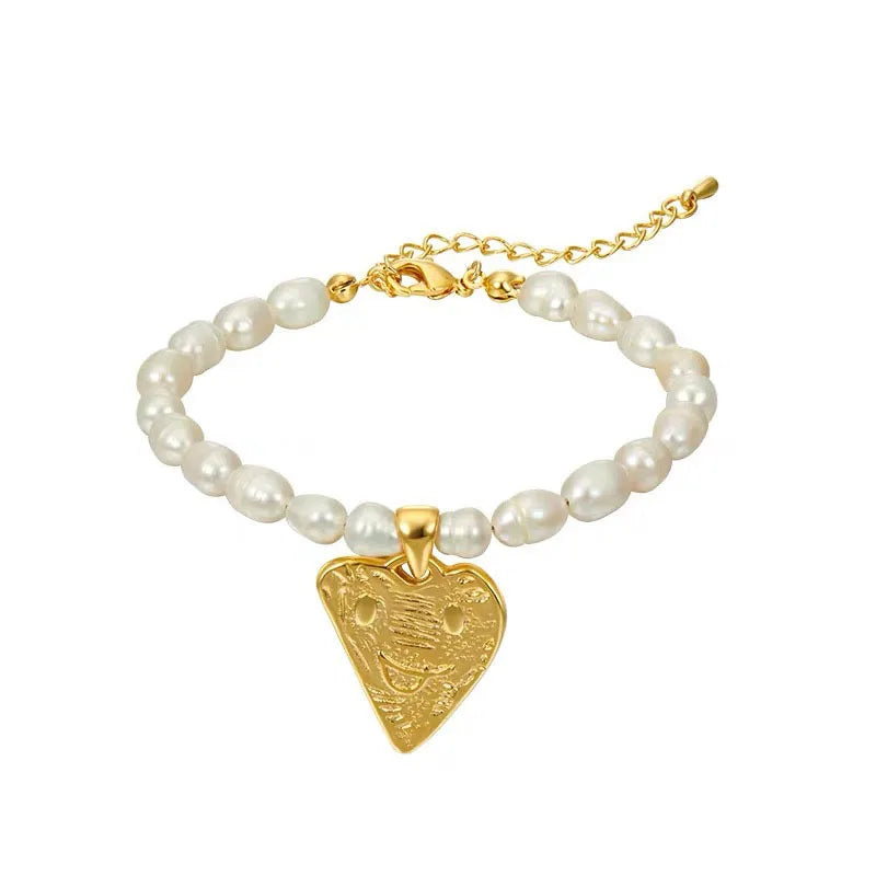 Romantic Love Heart Natural Freshwater Pearl 14K Gold Filled Ladies Charm Bracelet Jewelry