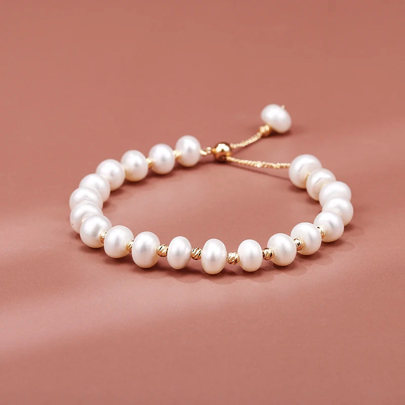 Trendy High Quality 14K Gold Filled Natural Freshwater Pearl Ladies Charm Bracelet Jewelry