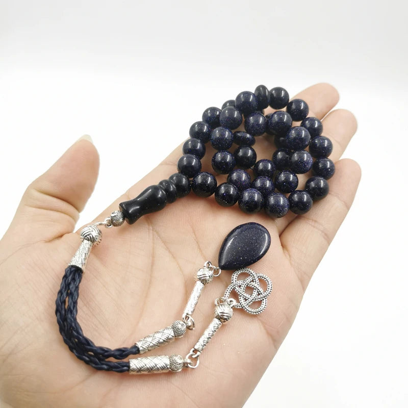 Tasbih Natural Blue SandStone Muslim prayer beads islamic gemstone misbaha 33 beads bracelet special ramadan Eid gift