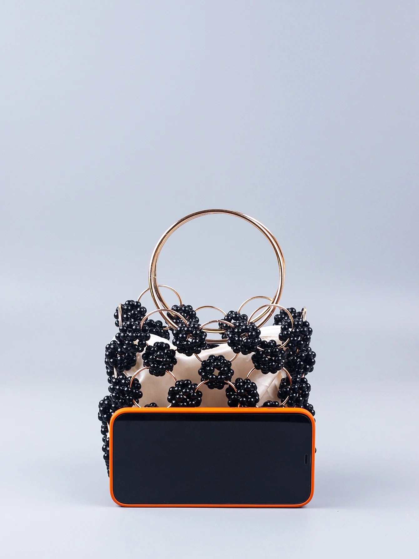 New Black Ball Bag Beaded Handheld