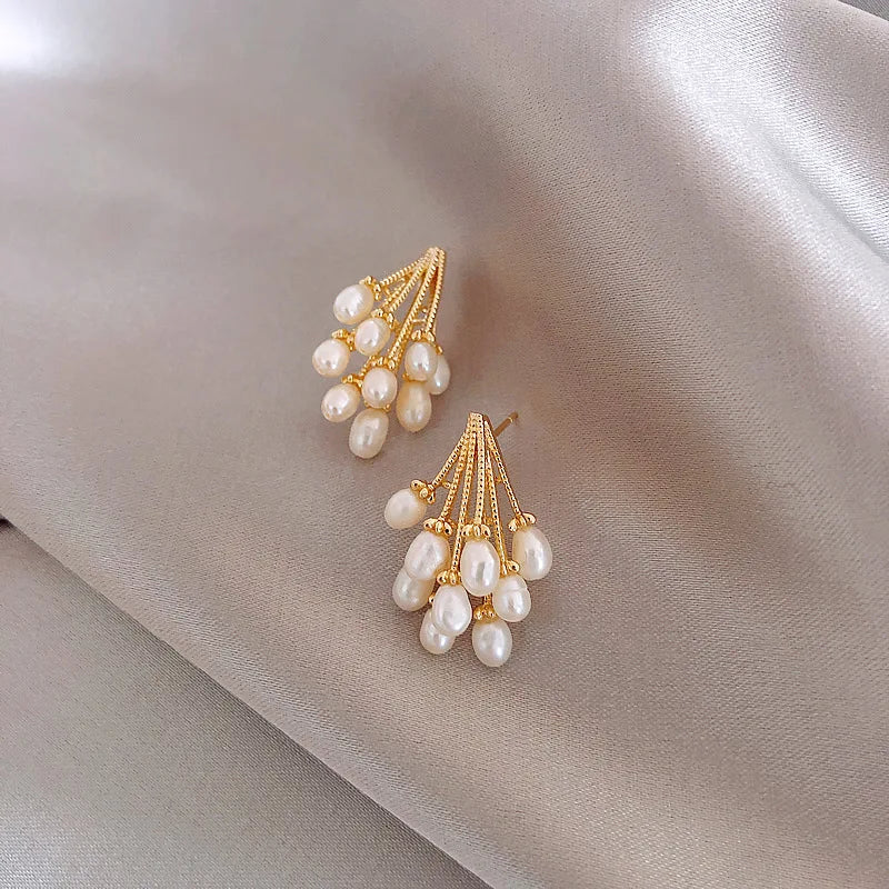 Trendy Water Drop Natural Freshwater Baroque Pearl 14K Gold Filled Ladies Tassels Stud Earrings Jewelry For Women Anti Allergy