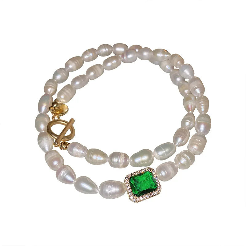 100% Natural Freshwater Pearl Trendy Green Square Crystal 14K Gold