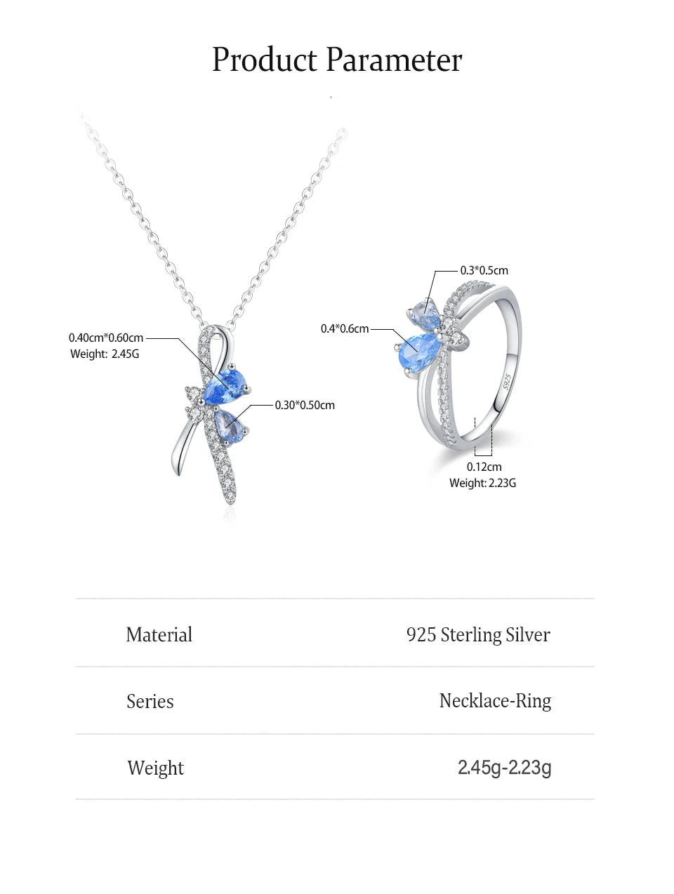 Luxury 925 Sterling Silver Blue Zircon Bow Jewelry Set