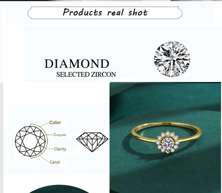 2022 NEW Classic Snowflake Rings For Women Real S925 Sterling Silver Gold Crystal Flowers Wedding Party Fine Jewelry Gift