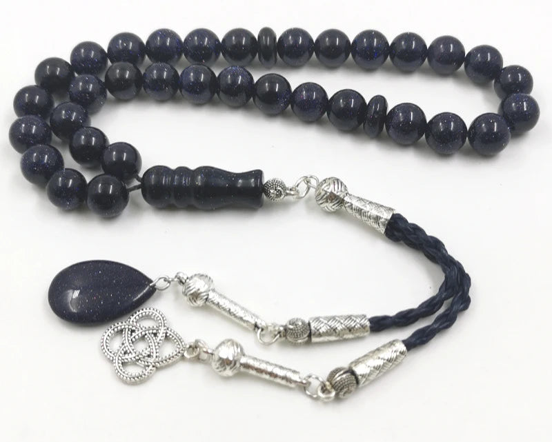 Tasbih Natural Blue SandStone Muslim prayer beads islamic gemstone misbaha 33 beads bracelet special ramadan Eid gift