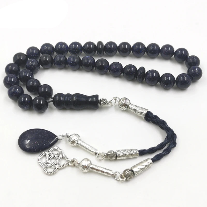 Tasbih Natural Blue SandStone Muslim prayer beads islamic gemstone misbaha 33 beads bracelet special ramadan Eid gift