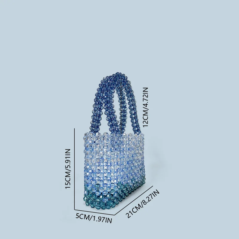 Transparent corner bead acrylic exquisite gradient blue hand woven fashionable versatile handbag universal