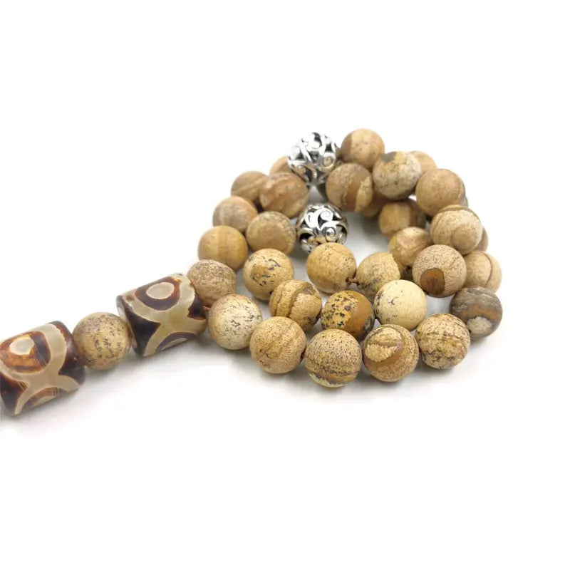 Tasbih men Natural Jasper stone with Dzi Agates gemstone Muslim prayer beads Tibetan style islamic Saudi arabia Fashion bracelet