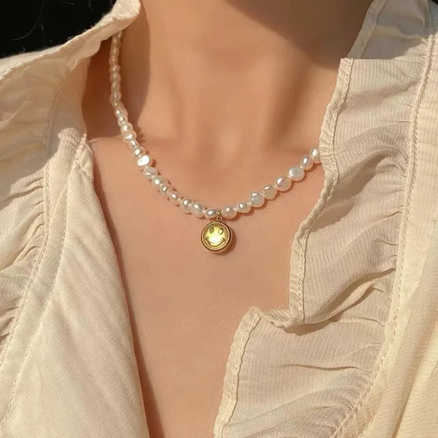 Trendy Smile Face Natural Baroque Freshwater Pearl 14K Gold Filled Female Necklace Jewelry