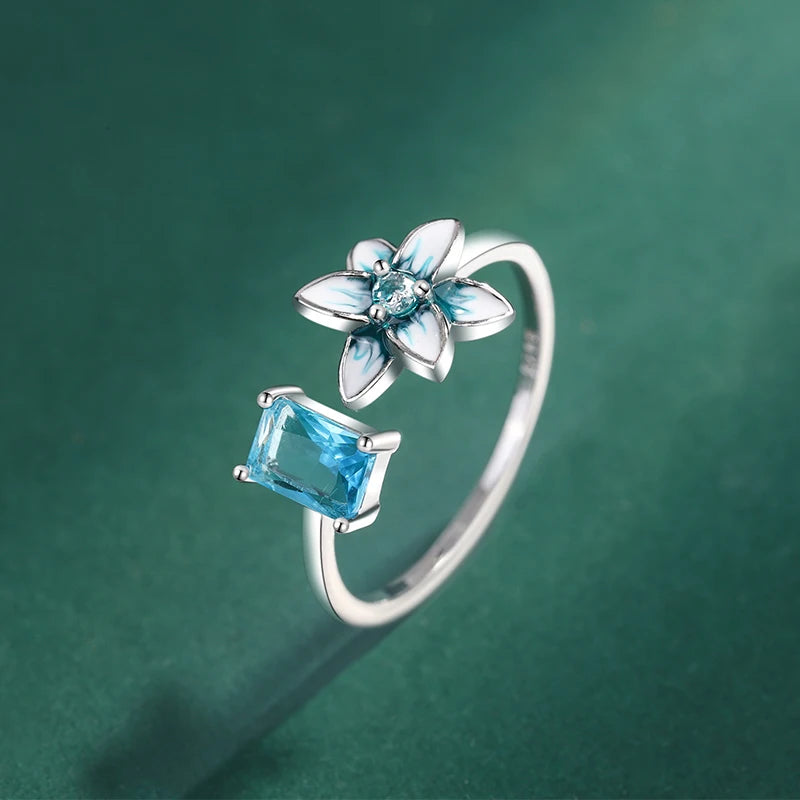 Flower Full Diamond  Blue Original Sterling Silver Jewelry