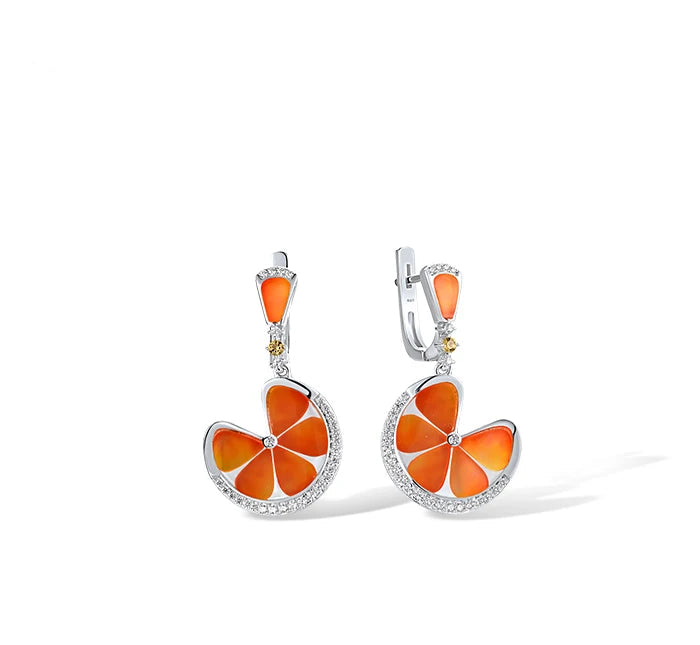 925 Silver Jewelry Set  Orange  Leaf