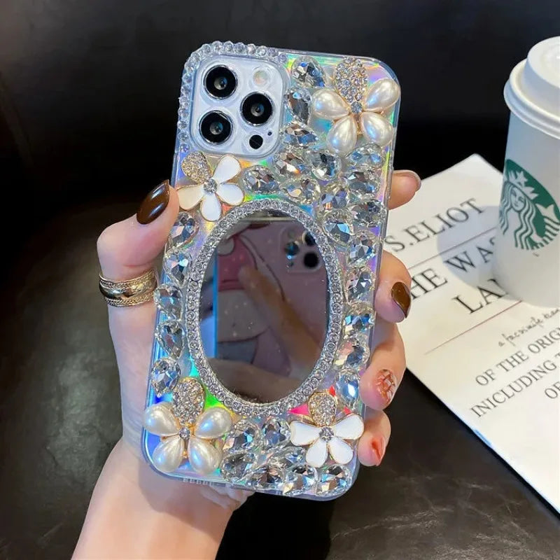 Anti-Scratch Hard Case with Mirror and Diamond, for Huawei P50Pro, P40, Mate30, Honor 9X, 50, 60Pro