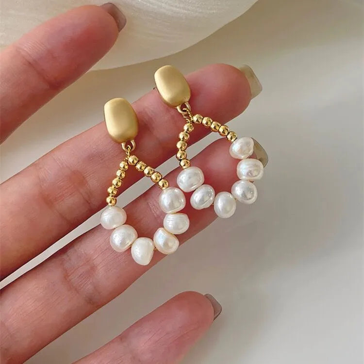 100% Natural Freshwater Pearl 14K Gold Filled Water Drop Female Tassels Stud Earrings Jewelry