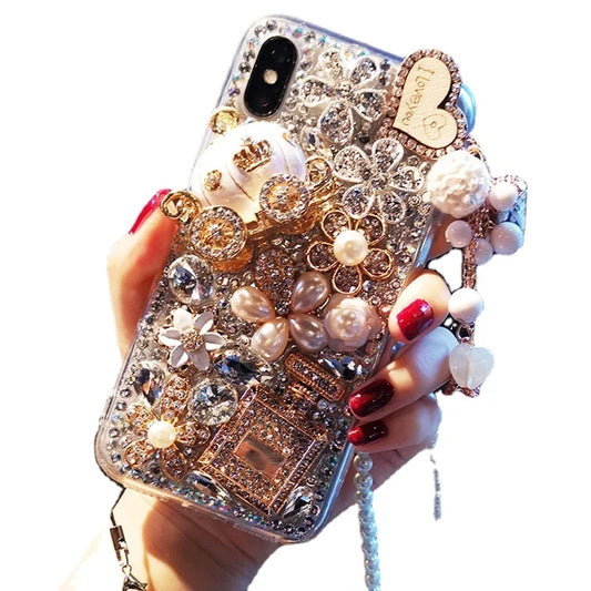 Perfume Bottle Full of Diamonds, Bling Glitter, Luxury Phone Case for Huawei P50Pro, P40, Mate30, Honor 9X, 50, 60Pro