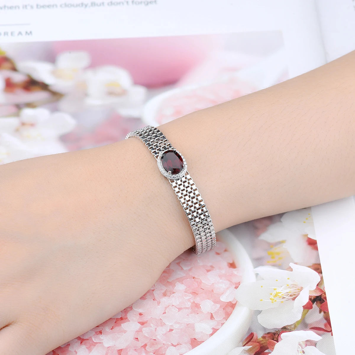 Natural Garnet Sterling Silver Bracelet 3 Carats Genuine Gemstone S925 Fine Jewelry Luxury Bracelet