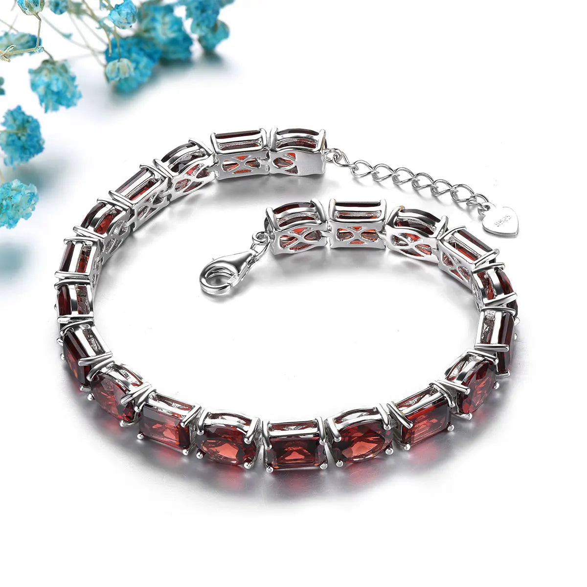 Natural Red Garnet Sterling Silver S925   Bracelet 38.5 Carats Genuine Gemstone Luxury Gorgerous