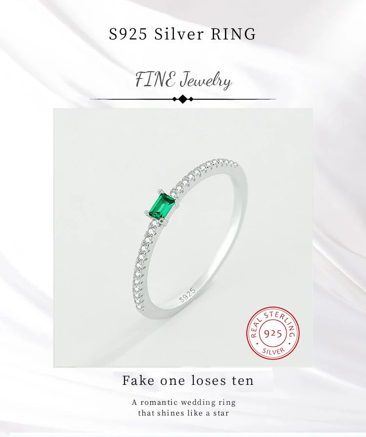 2022 NEW Classic Rectangular Emerald Ring For Women Single Row Of Diamonds Genuine Sterling Silver Valentine's Day Gift  Jewelry