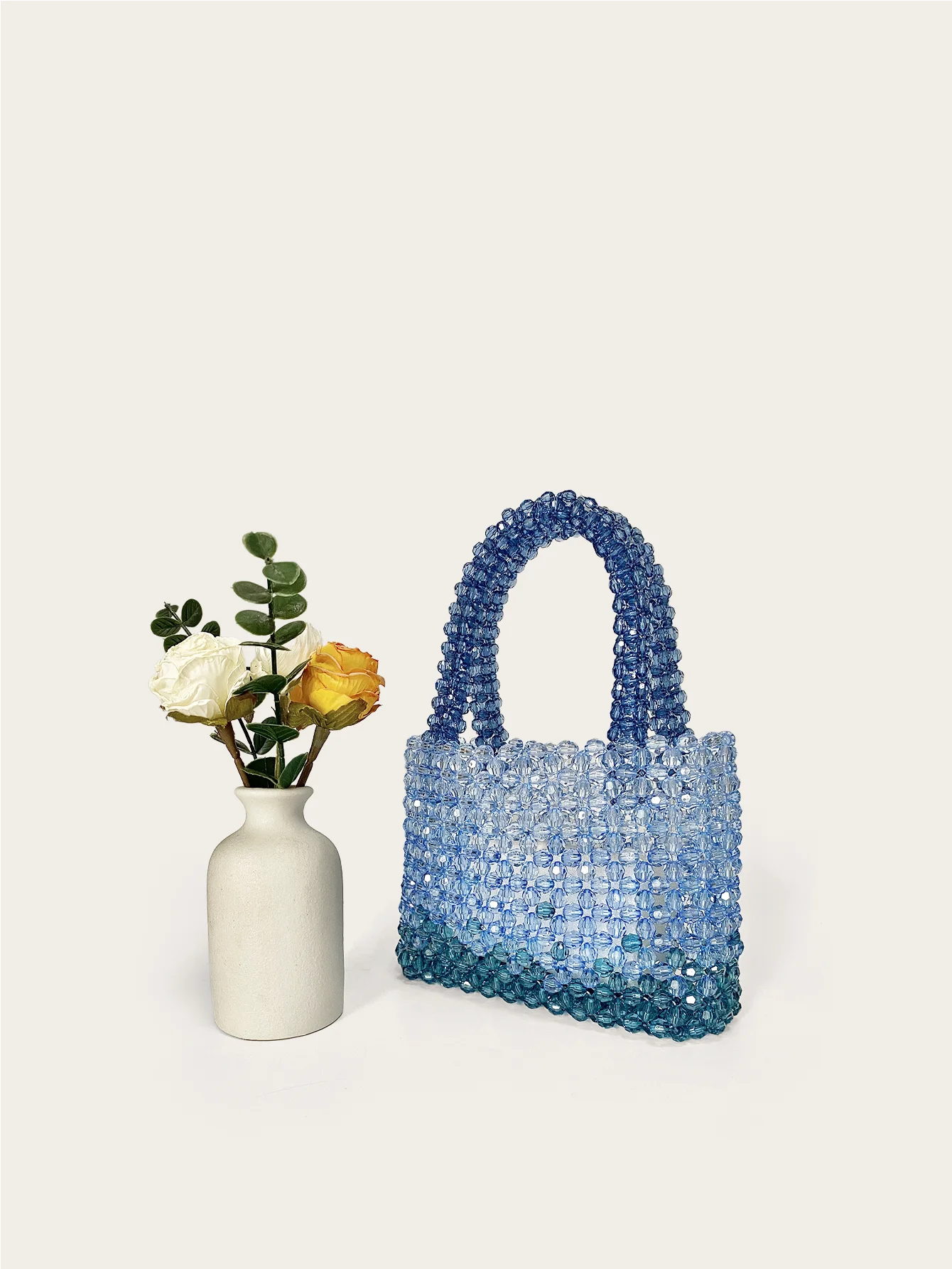 Transparent corner bead acrylic exquisite gradient blue hand woven fashionable versatile handbag universal