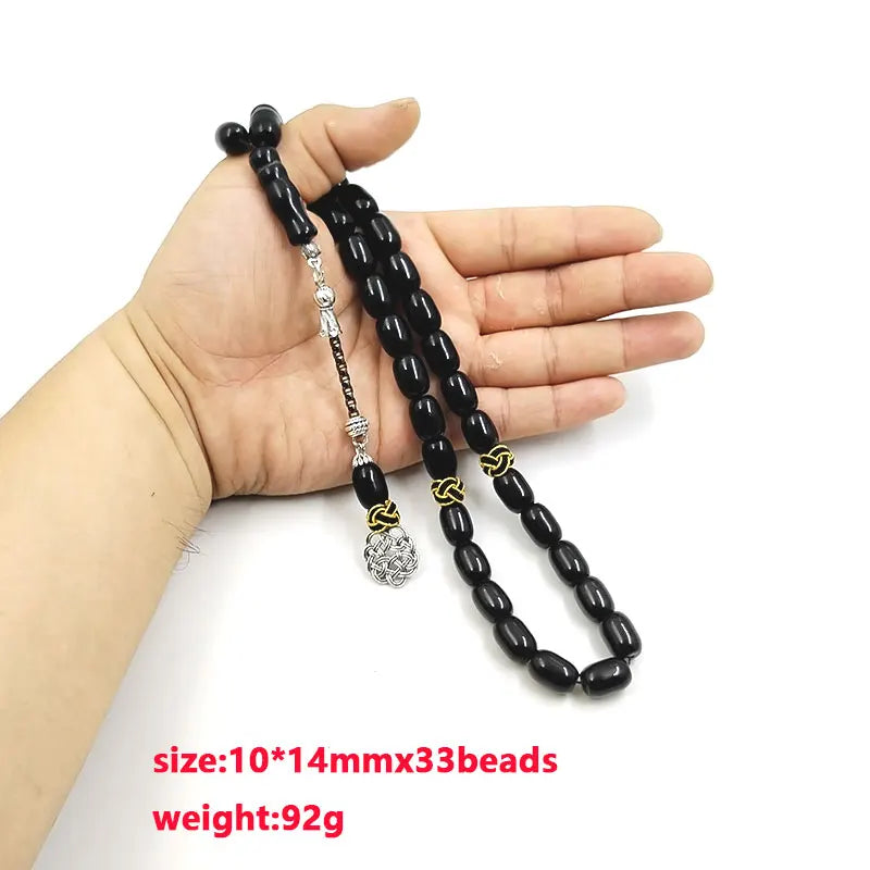 Tasbih natural black agate stone Barrel shape bracelet Handmade Trabizon misbaha Muslim  turkish design prayer beads