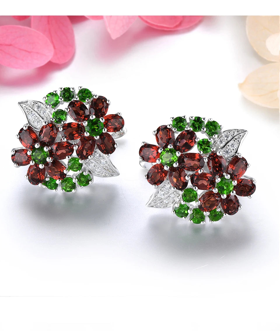 Natural Red Garnet Diopside Solid Sterling Silver