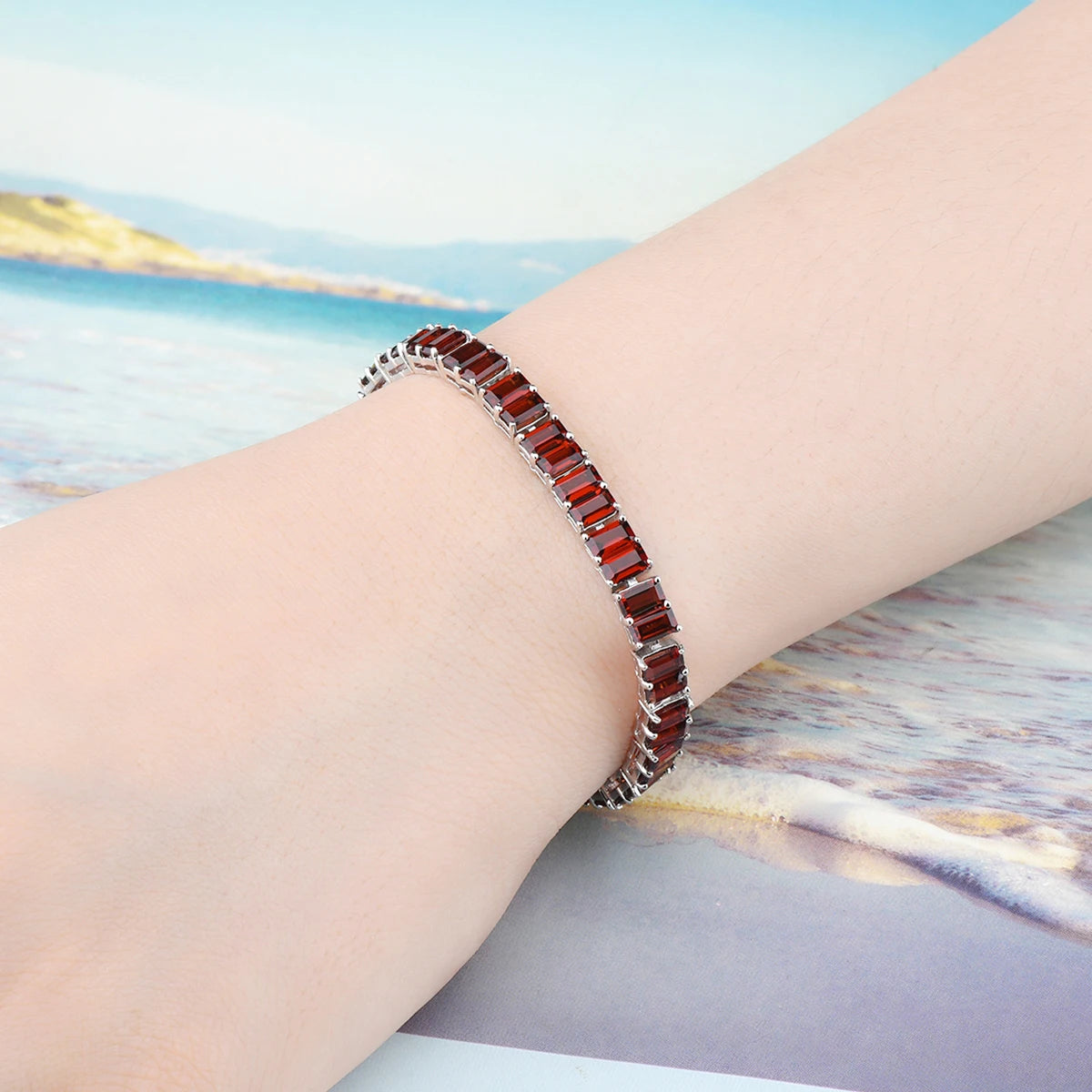 Natural Red Garnet Solid Sterling Silver Bracelet 17.8 Carats Genuine