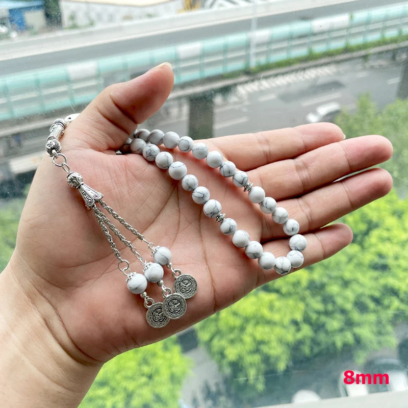 Popular Tasbih 33 White Fayrouz stone  Turquois tasbeeh Islamic prayer beads Muslim rosary