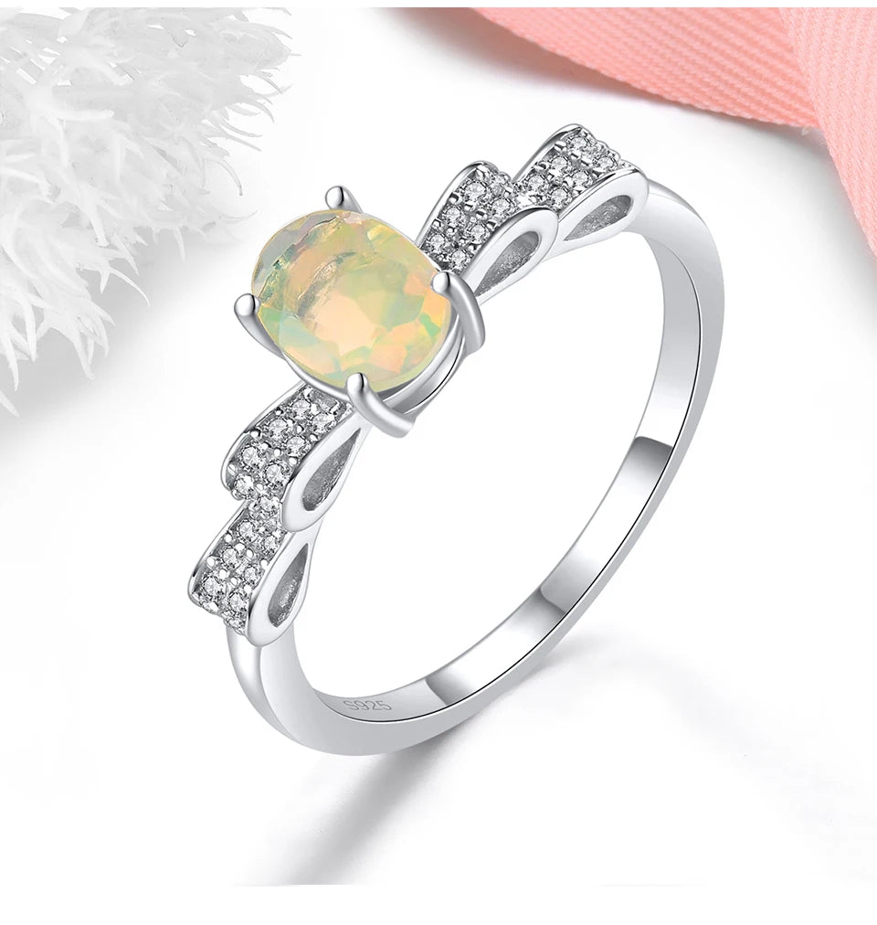 Natural Opal Solid Sterling Silver Rings 0.7 Carats Genuine Gemstone Faced Cutting Classic Simple Fine Jewelry Design Daily Gift