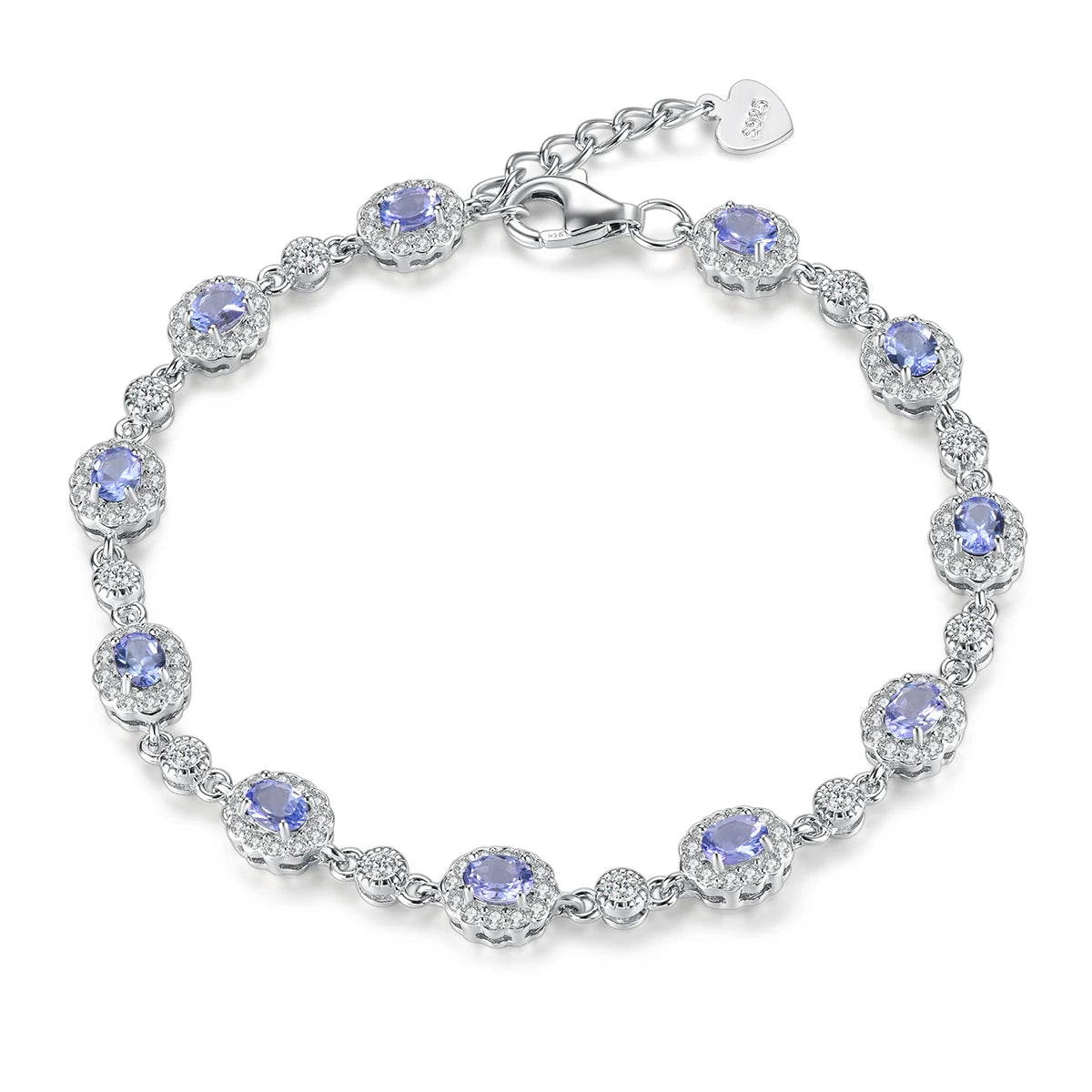 Natural Genuine Tanzanite Solid Sterling Silver Bracelets 2 Carats Rhodium Plated  S925 Classic