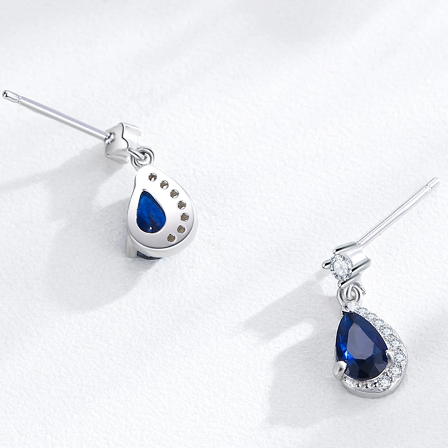 925 Sterling Silver Luxury Water Droplet Retro Blue Zircon Earrings  Jewelr