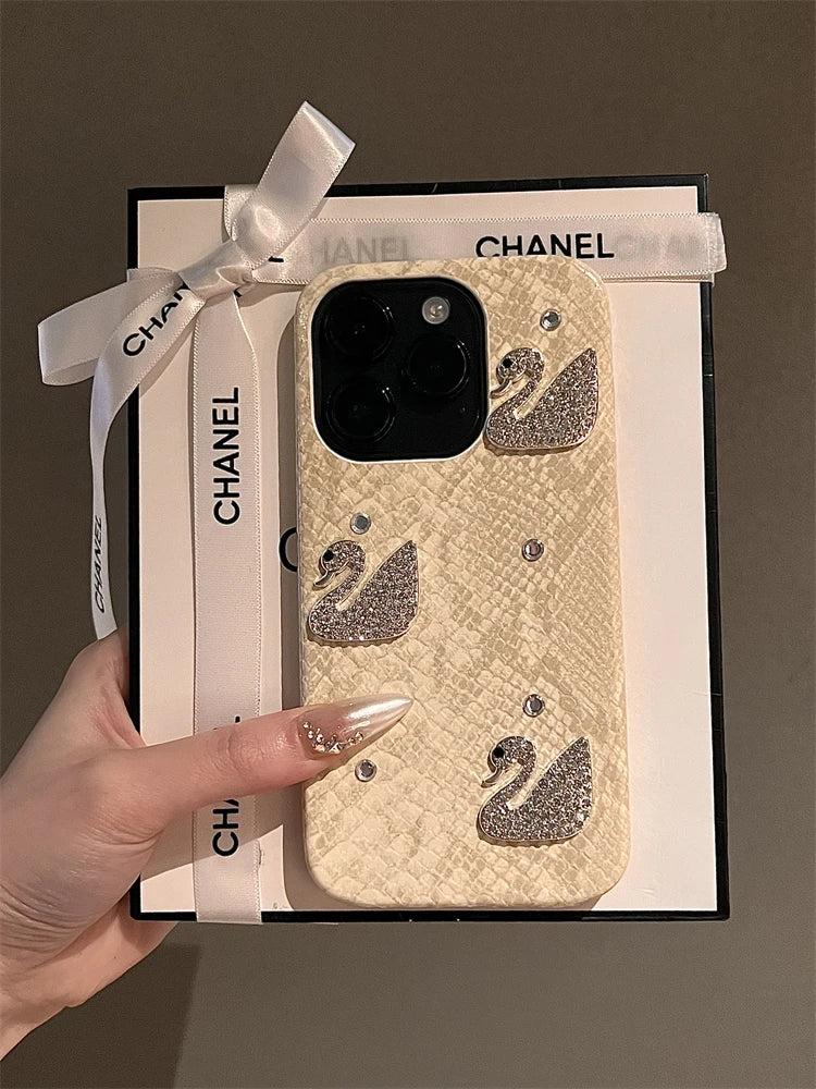 Luxury Glitter  Phone Case For iPhone 15 14 13 12 11 16 Pro Max Shiny Swan  High Quality Cover For iPhone 14 16Pro Max 16plus +