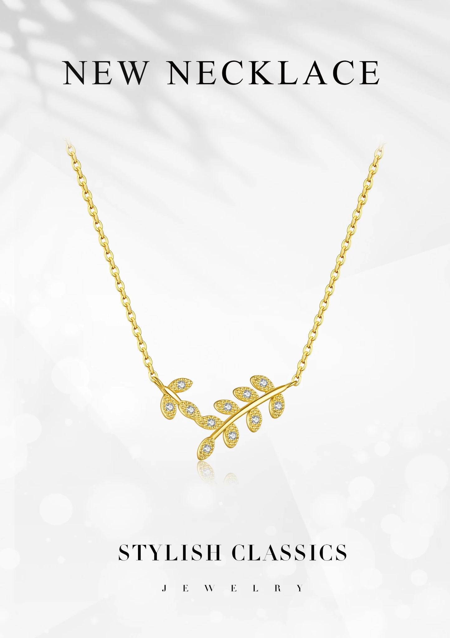 925 Sterling Silver Gold Zircon leafs Leaves  Necklace  Jewelry