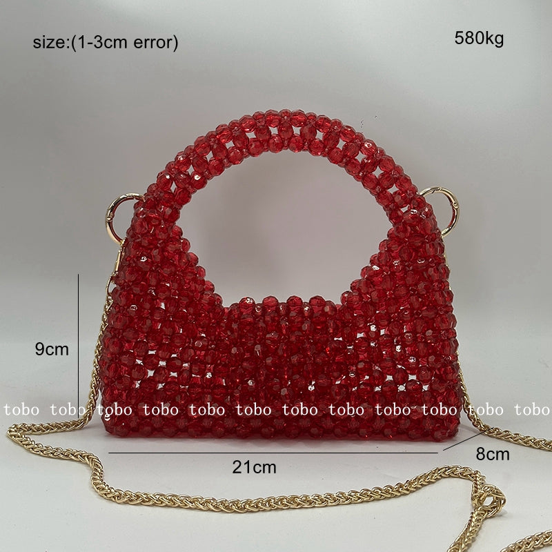 Original Red Half Moon Handbags Homemade Beade Woven Ladies Long Chain Bags Versatile Casual Retro Designer Party Bag