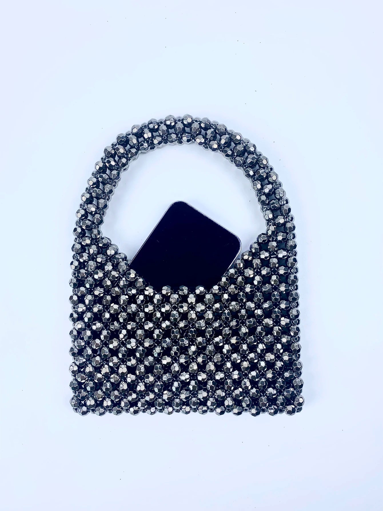 New dark gray corner bead beaded bag for girls French DIY homemade versatile niche design portable bucket woven bag