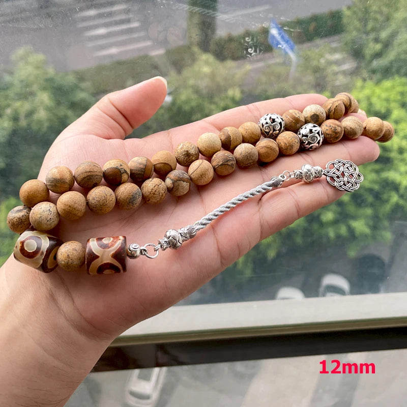 Tasbih men Natural Jasper stone with Dzi Agates gemstone Muslim prayer beads Tibetan style islamic Saudi arabia Fashion bracelet