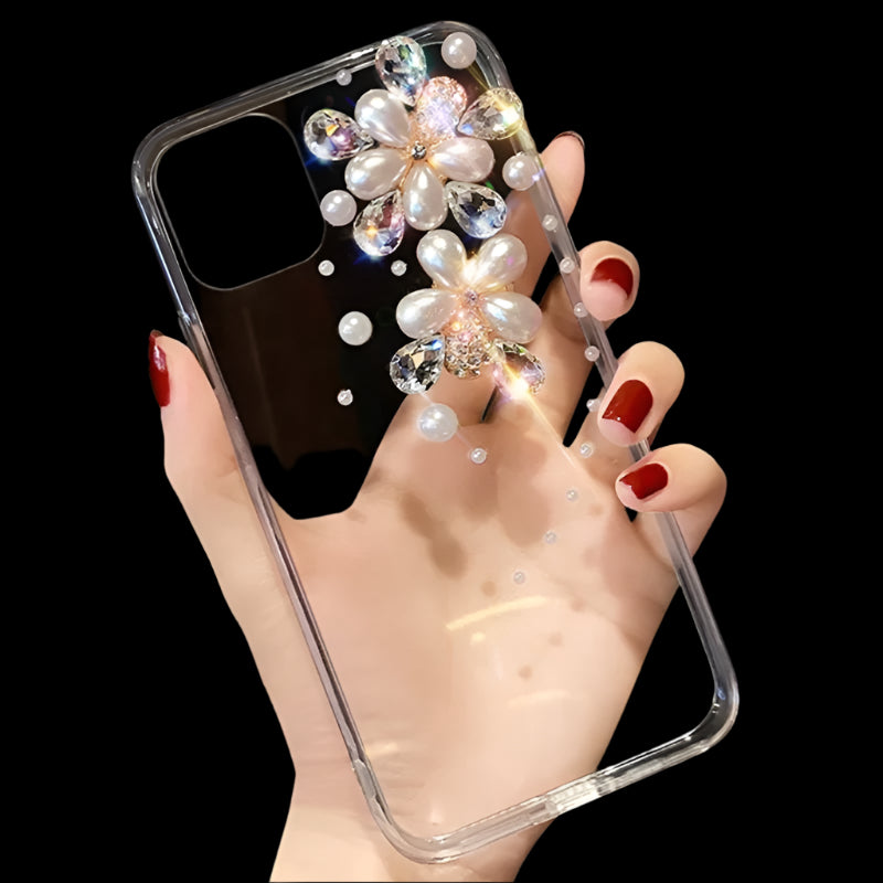 Luxury Bling Glitter Phone Case for Women, Rhinestone Crown, Pearl Flower Diamond, for Huawei P50Pro, P40, Honor 9X, 50, 60Pro