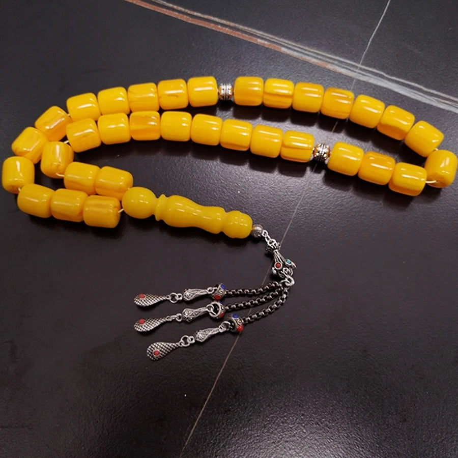 Turkish design Tasbih  yellow resin Tibetan silver tassels