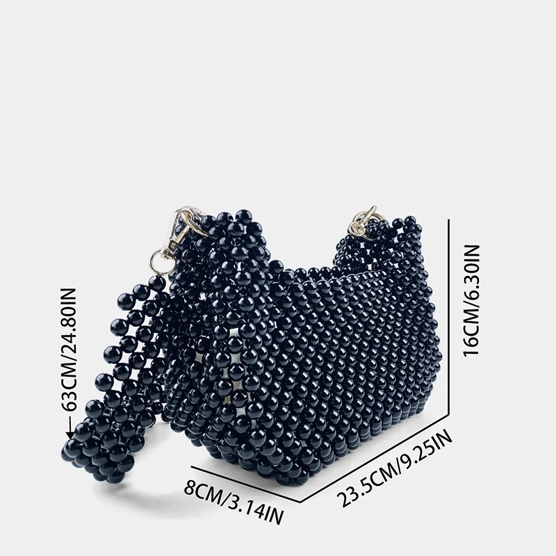 New Chinese style socialite hand woven armpit small square bag bead pearl saddle bag banquet shoulder bag