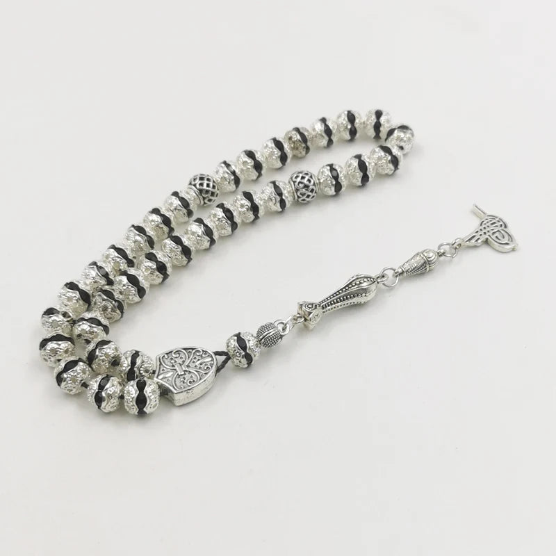 Women Tasbih Metal Silver Color Rosary Bead Inlaid Blue Crystal Black Crystal Muslim misbaha