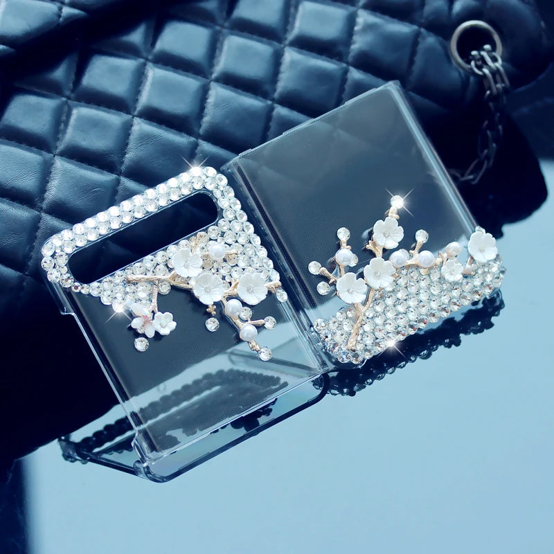 Cute Diamond Crystal Jewelled Flower Phone Cover Case For Samsung Galaxy Z Flip 1 2 3 4 5G F7110