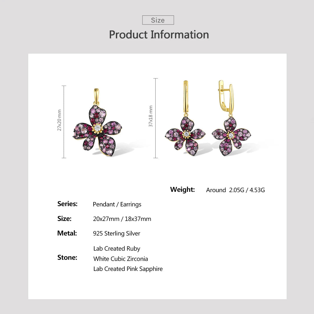 925 Sterling Silver Jewelry Set  Sweet Flower