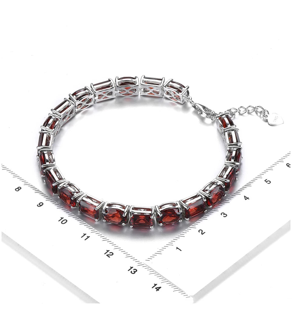 Natural Red Garnet Sterling Silver S925   Bracelet 38.5 Carats Genuine Gemstone Luxury Gorgerous