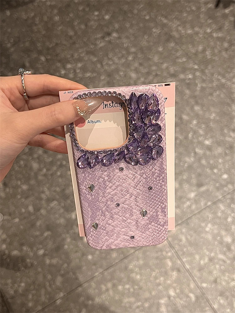 High Quality Luxurious GlitterSnakeskin Plating Diamond Phone Case For iPhone16 15 14 13 12 Pro Max Bling Rhinestones Back Cover