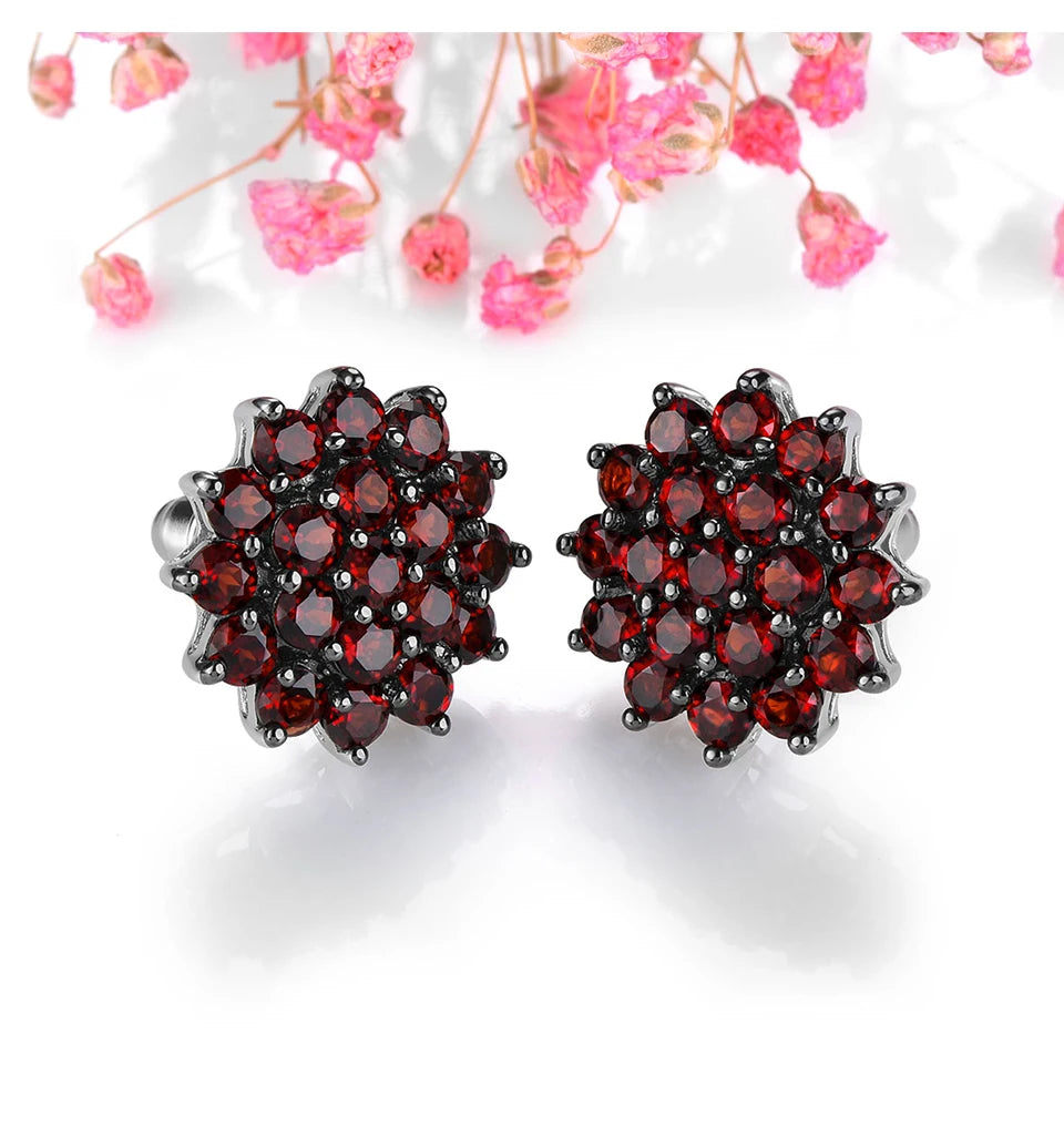 Natural Red Garnet S925 Silver Stud