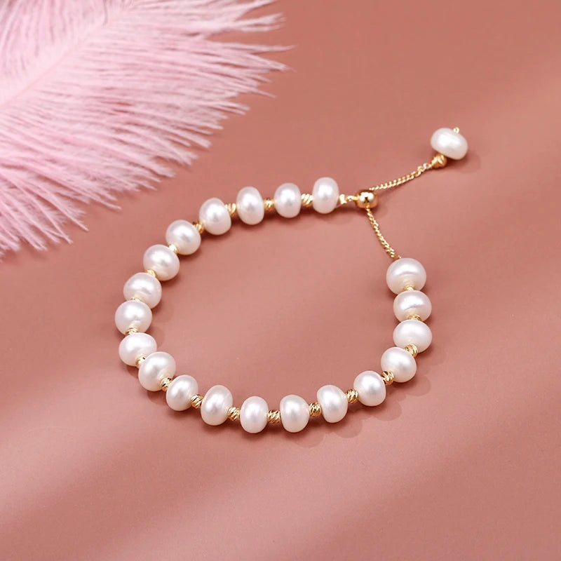 Trendy High Quality 14K Gold Filled Natural Freshwater Pearl Ladies Charm Bracelet Jewelry