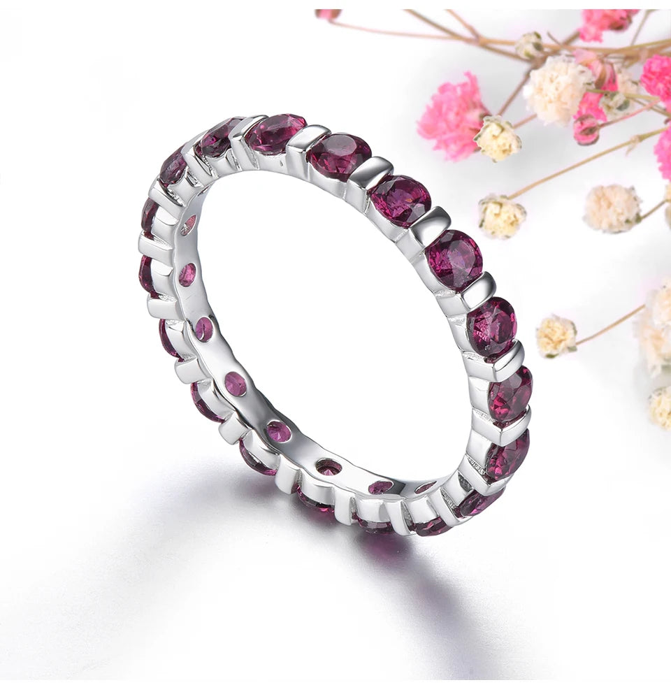 Natural Rhodolite Garnet Solid Sterling Silver Rings 2.5 Carats Genuine Gemstone Romantic Lovely Fine Jewelry Design Daily Gifts