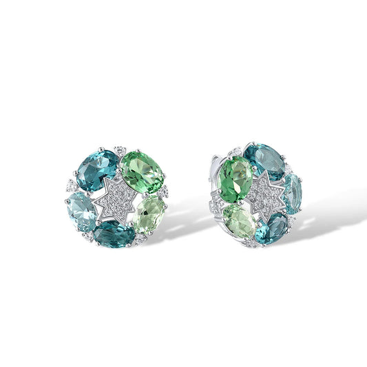 925 Sterling Silver Stud Earrings  Green Spinel White Cubic Zirconia  Jewelry