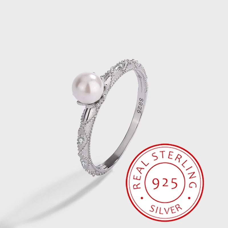 Retro Palace Style Small Pearl Ring Genuine S925 Silver Light Luxury Luxury Ring