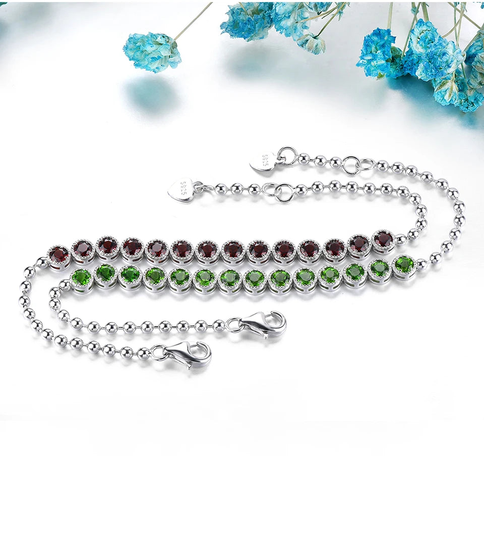 Natural Chrome Diopside Solid Sterling Silver Bracelet 2.9 Carats Genuine Green Gemstone Classic