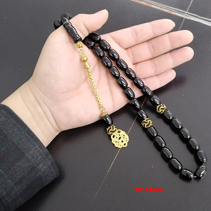 Tasbih natural black agate stone Barrel shape bracelet ramadan Gift Eid misbaha Braided  accessories metal design prayer beads