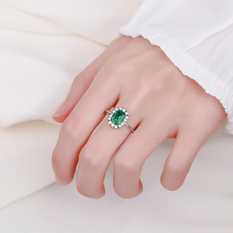 2022 NEW Classic Emerald Ring For Woman Real S925 Silver Diamond Crystal Flower Loyal Finger Wedding Party Gift Female Jewelry